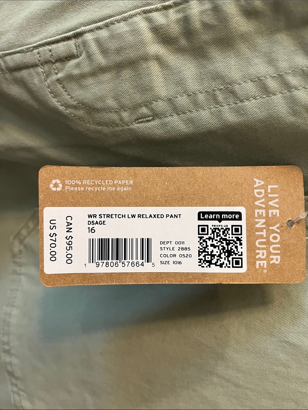 Eddie Bauer stretch legend wash relaxed straight mid rise pants dark sage NEW NW - Picture 7 of 7